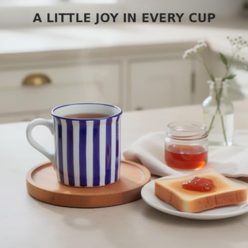 Large Handmade Ceramic Mug 17.5oz Navy Blue Stripe Coffee Tea Cup with Handle