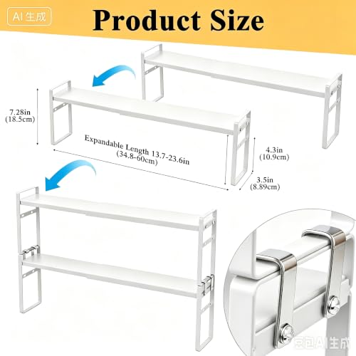Expandable White Window Sill Plant Shelf - Narrow Adjustable Kitchen & Bathroom Organizer, Stackable Shelves