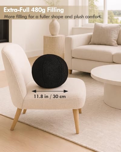 Black Round Sphere Throw Pillow - 11.8 Inch Plush Accent Cushion