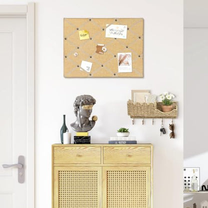 Natural Jute Memo Board with Criss-Cross Ribbon Grid Wall Decor