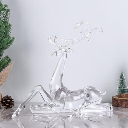 White Sitting Acrylic Reindeer Figurine for Christmas Decor - 11.4"