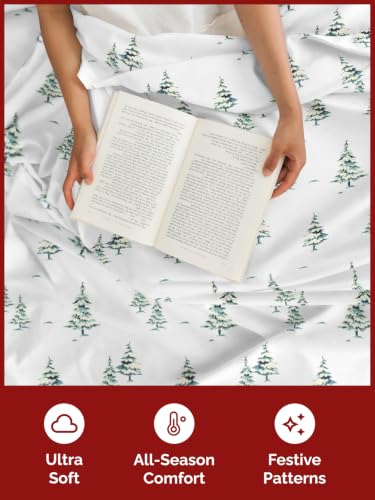 CGK Unlimited Christmas Sheet Bedding Set - Green Xmas Trees, Split King Size Variation 62