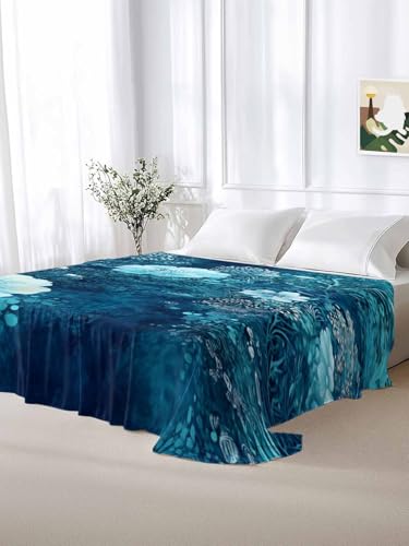 Twin XL Flat Sheet Navy Floral Microfiber Bed Sheets 66x102