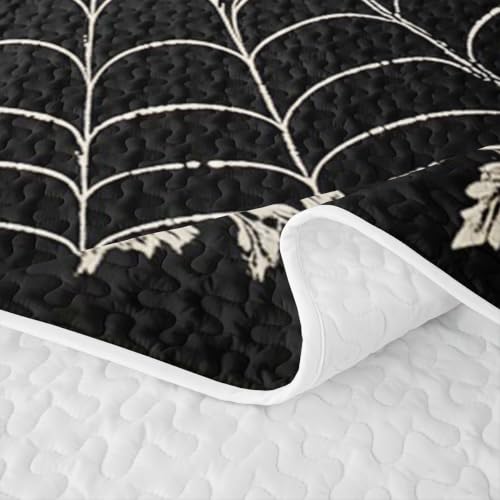 Halloween Spider Web Lace Quilt Set Black Grey Twin Size All Season Bedding