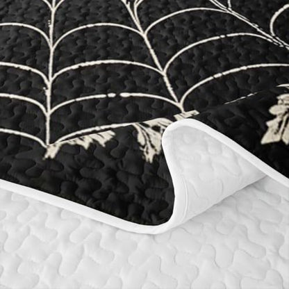 Halloween Spider Web Lace Quilt Set Black Grey Twin Size All Season Bedding