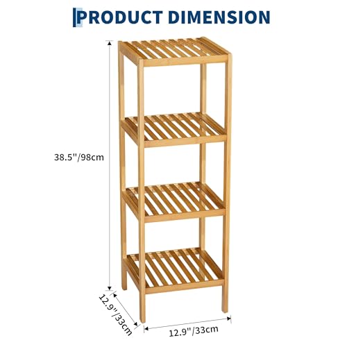 Natural Bamboo 4-Tier Narrow Storage Rack for Bathroom & Home - Water-Resistant