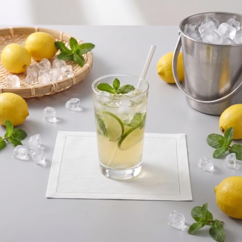 8 Pack White Linen Cocktail Napkins for Weddings & Bars - Elegant Cotton Cloth