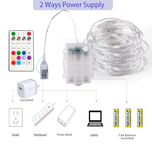 Multicolor Battery Operated Fairy Lights with Remote - 16.4ft String, 10 Colors, 12 Modes