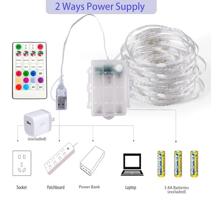 Multicolor Battery Operated Fairy Lights with Remote - 16.4ft String, 10 Colors, 12 Modes
