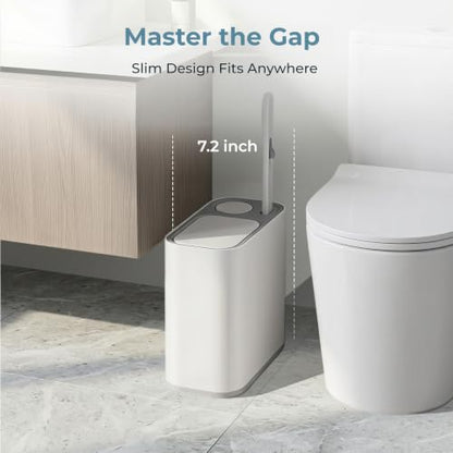 Bathroom Trash Can with Disposable Toilet Brush & 36 Refills - 1.5 Gallon Slim Set