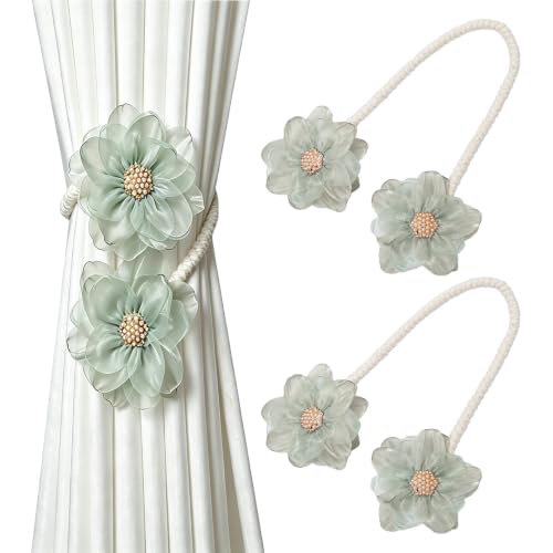 Green Lily Flower Curtain Tiebacks - Flexible Rope Holdbacks for Windows