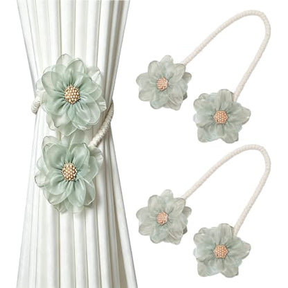 Green Lily Flower Curtain Tiebacks - Flexible Rope Holdbacks for Windows