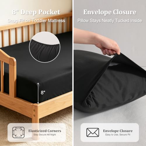 Toddler Cooling Bedding Set - Rayon Bamboo, 4 Pieces, Black