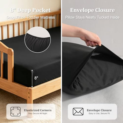 Toddler Cooling Bedding Set - Rayon Bamboo, 4 Pieces, Black