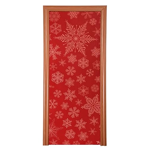 Christmas Red Snowflake Door Cover - Washable High Elastic Fabric, 40x102 Inch - Festive Home Decor