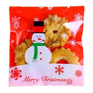 SCHOLMART Self Adhesive Sealing Cookie Bag, Cellophane Gift Treat Bags Snowman Cookie Bag for Christmas, Christmas Party Snowman Cookie Bag (100 Pack)