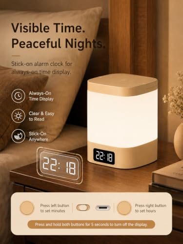 Kids Night Light with Clock, 3-Color Dimmable Nursery Sleep Light