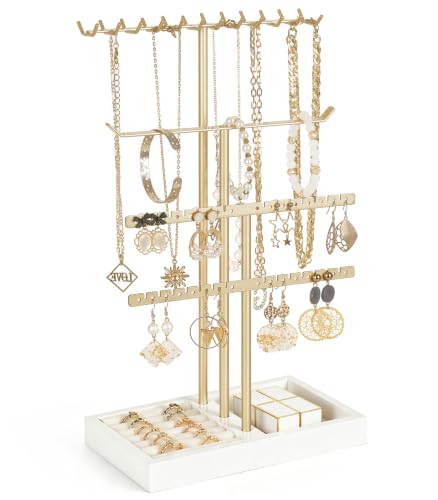 4-Tier Jewelry Organizer Stand with Necklace, Bracelet, Earring & Ring Storage