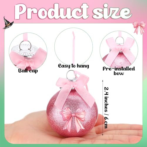 12Pcs Witch Christmas Ornament Set - Pink and Green Holiday Tree Decorations