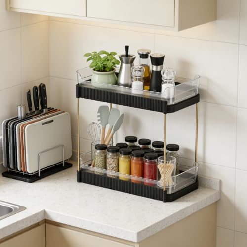 2-Tier Bathroom Shelf Organizer with Detachable Clear Trays for Vanity Storage
