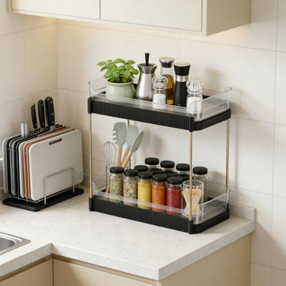 2-Tier Bathroom Shelf Organizer with Detachable Clear Trays for Vanity Storage