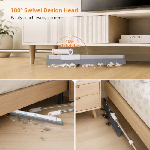 62-Inch Long Handle Floor Squeegee with Microfiber Pads for Wet & Dry Cleaning