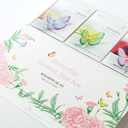 KKOKDAM Tea Korean Gifts - Butterfly Tea Bags, Pink Tea Variety Pack - Tea Bag Sampler, Unique Tea Gifts, Fancy Tea Bags, Korean Teas, Korean Gift Set, Korean Gift Box, Tea Gift Set - 3 Flavors