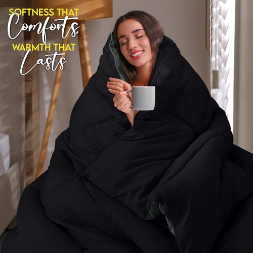 Utopia Bedding Comforter Duvet Insert, Quilted Comforter with Corner Tabs, Box Stitched Down Alternative Comforters Queen Size (Black/Grey, Pack of 4)
