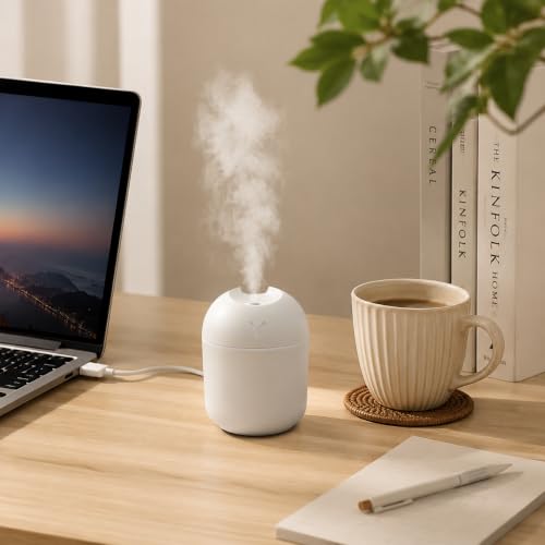 Mini USB Humidifier with Night Light, 8.45OZ Portable Cool Mist for Bedroom Office Car