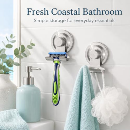 DAOYA Suction Cup Razor Holder for Shower - Polished Silver, Heavy-Duty Reusable Bathroom Organizer, 2 Pack