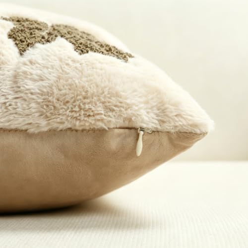 Fall Halloween 18x18 Inch Pillow Cover - Autumn Farmhouse Decor, Cozy Fluffy Throw Cushion with Maple Leaf Embroidery, Colorful, Pack of 1