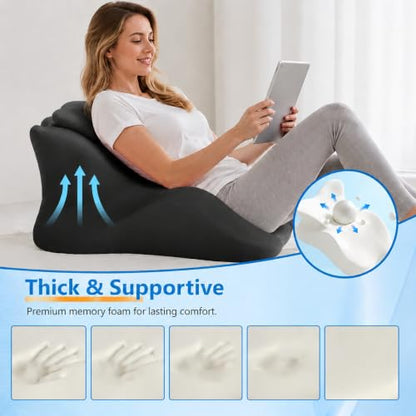 Memory Foam Wedge Pillow Black - Ergonomic 27° Support for Bed Sofa Reading