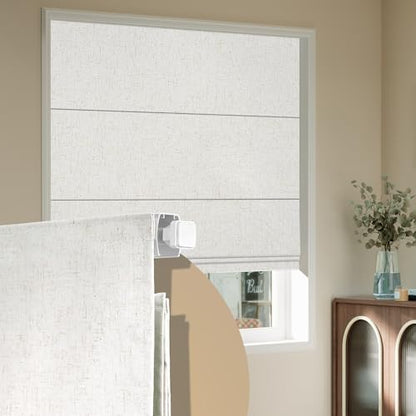 No Drill Linen Roman Shades - Custom Size, Light Filtering, Beige White B