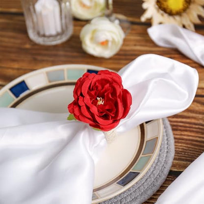 Rose Flower Napkin Rings Set of 6 - Handcrafted Wedding Table Decor - RedRoseX12