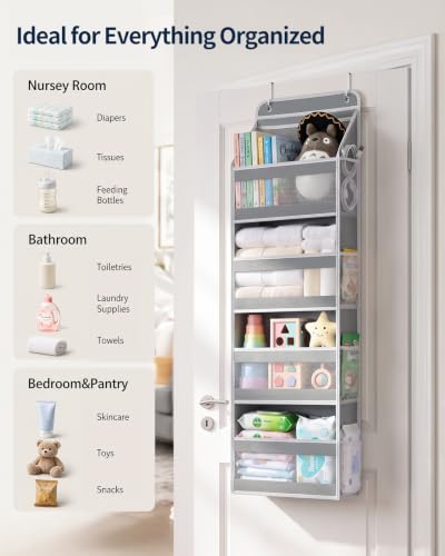 Over the Door Organizer 4-Tier Mesh Storage, Longer Grey Hanging Shelf - Middle-Mesh