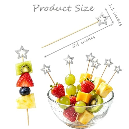 Silver Hollow Star Cocktail Picks 120Pcs for Fruit & Dessert Decoration
