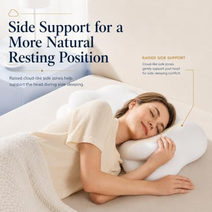 White Ergonomic Memory Foam Cervical Neck Support Pillow - Adjustable Dual-Height Cloud Pillow
