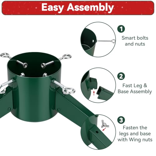 Metal Christmas Tree Stand for 8ft Live Trees - Green, 100lb Capacity