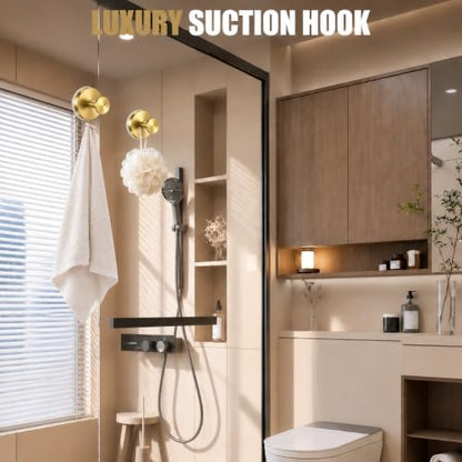 Brushed Gold Suction Cup Hooks for Shower Bathroom Towel Hooks 2 Pack