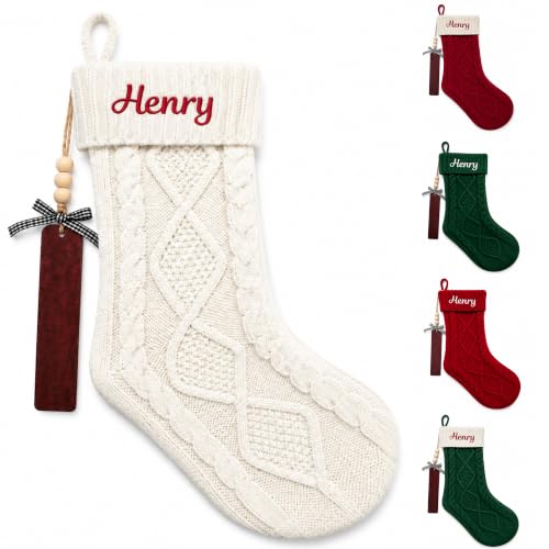 Personalized White Christmas Stocking with Cable Knit & Embroidered Name - Holiday Decor