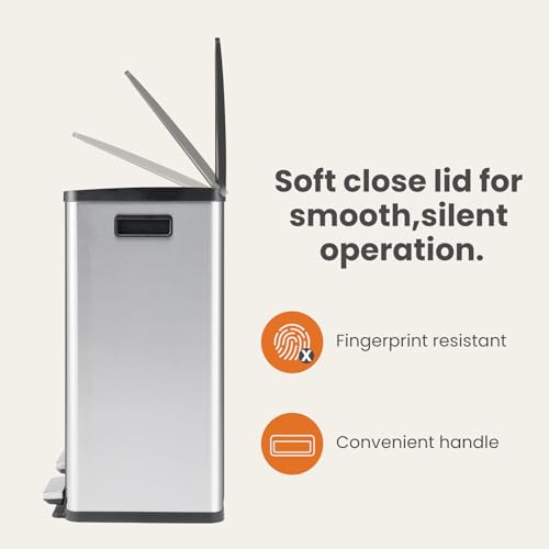 Dual Compartment Stainless Steel Trash Can 16 Gallon - Silver, 2x30L