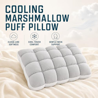 Cooling Marshmallow Puff Pillow - Gray Cloud-Like Support for Side & Back Sleepers