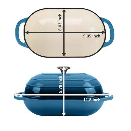 Premium Enameled Cast Iron Dutch Oven for Bread Baking | Non-Stick 2QT Oval Bread Oven with Lid | Perfect for Sourdough, Loaf, and Artisan Baking (Oval Blue, 5 QT)