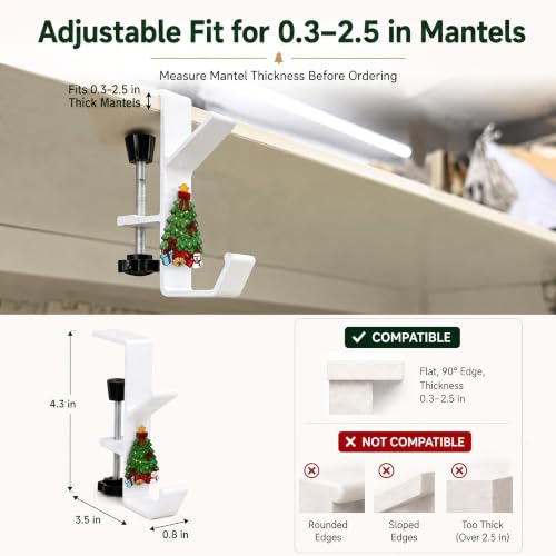 White 4 Pack 2-in-1 Garland & Christmas Stocking Holders for Mantle
