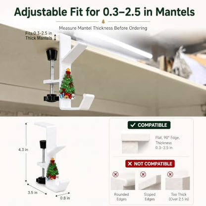 White 4 Pack 2-in-1 Garland & Christmas Stocking Holders for Mantle