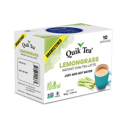 QuikTea Unsweetened Lemongrass Chai Latte (Packaging May Vary) 10 Count (Pack of 4)