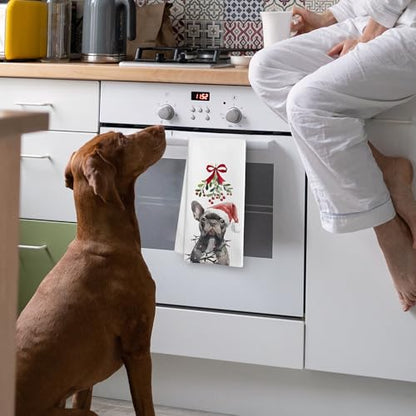 French Bulldog Christmas Kitchen Towels - Bulldog Holiday Gift, 16x24 Inches