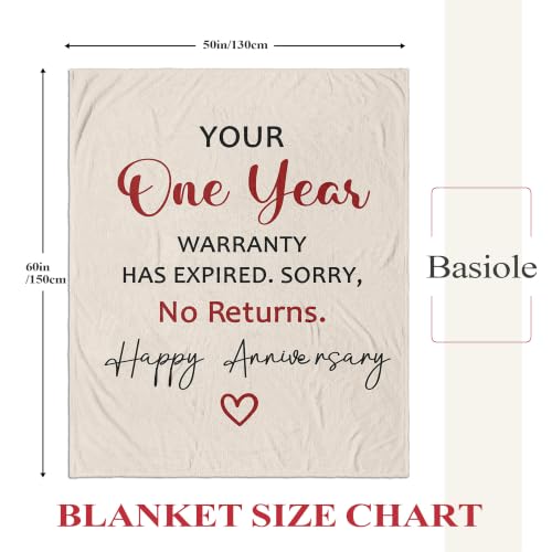 1st Anniversary Gift Blanket for Him/Her - Paper Anniversary 60x50 inches with Heartfelt Message Variation of 1st Anniversary / 50x60