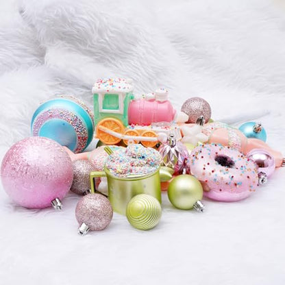 70pcs Macaron Christmas Ball Ornaments Set Candyland Tree Decorations - Shatterproof