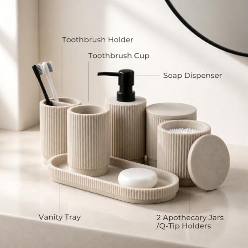 6-Piece Bathroom Accessories Set Resin Vanity Countertop Organizer